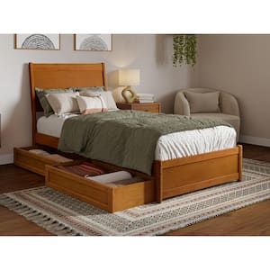 Casanova Light Toffee Natural Bronze Solid Wood Frame Twin XL Platform Bed with Panel Footboard and Storage Drawers