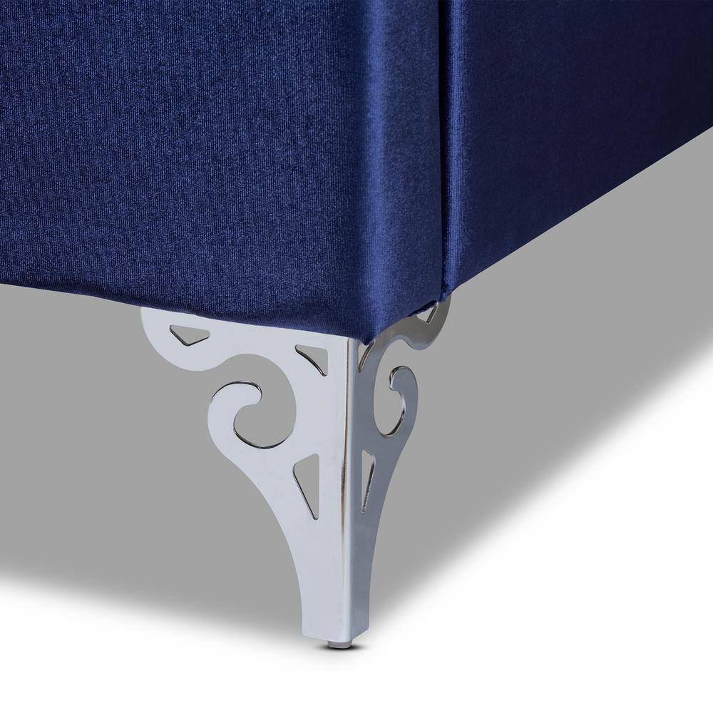 Luxurious Navy Blue Velvet Queen Bed with Tufted Wingback Headboard