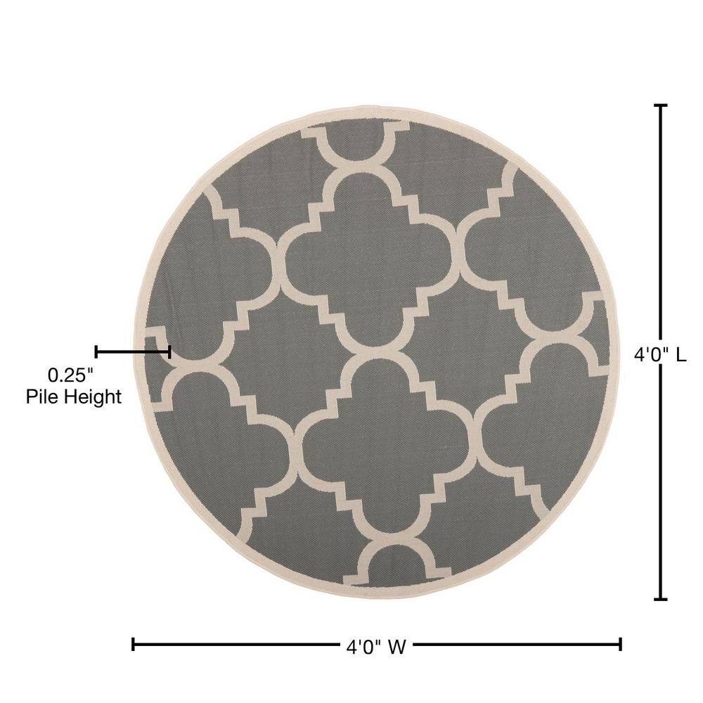 Gray Round Synthetic Flat Woven Outdoor Area Rug