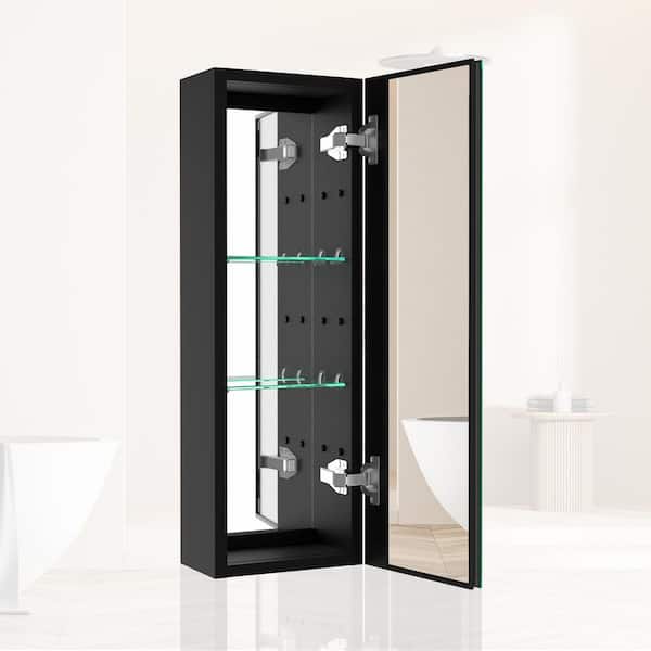 10 in. W x 30 in. H Modern Rectangular Black Aluminum Bathroom Medicine Cabinet with Mirror And Adjustable Glass Shelves