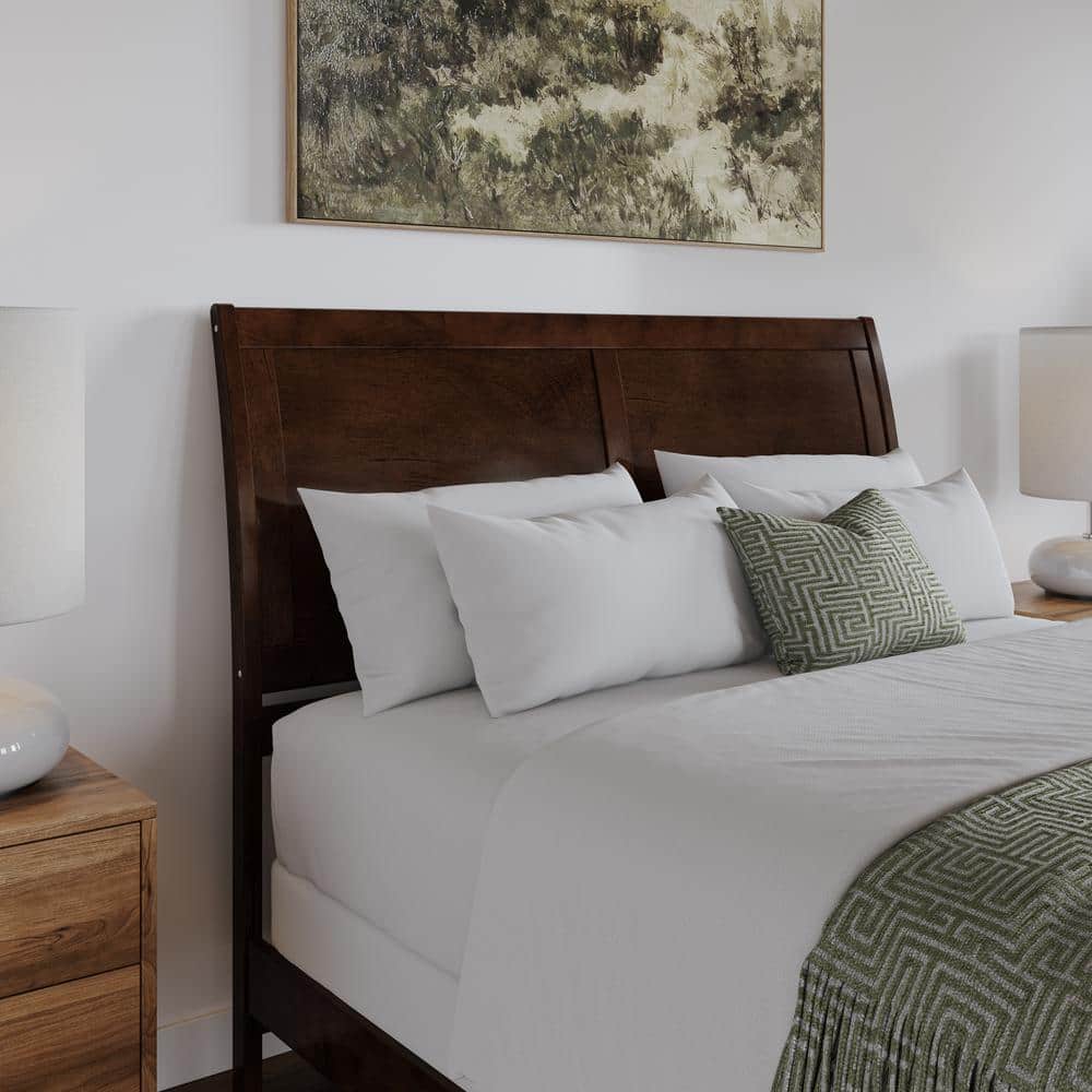 Portland Walnut Queen Wood Sleigh Bed Frame with Footboard