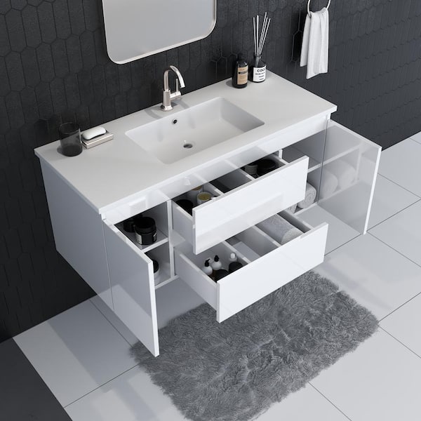 Salt 48 in. W x 20 in. D Bath Vanity in Glossy White with Acrylic Vanity Top in White with White Basin