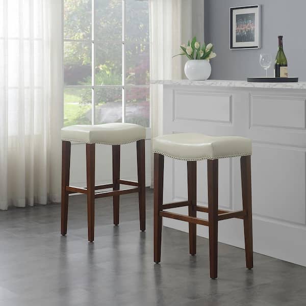 GOJANE 30.90 in White Leather Barstool Set of 2