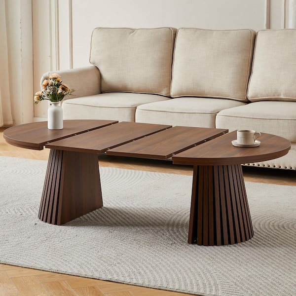 Modern 55.12 in. Walnut Finish Extendable Oval MDF Top Coffee Table