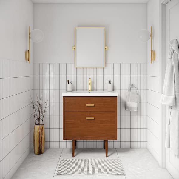 Brandy 30.5 in. W x 18 in. D x 34.7 in . H Bath Vanity in Honey Walnut with White Ceramic Top