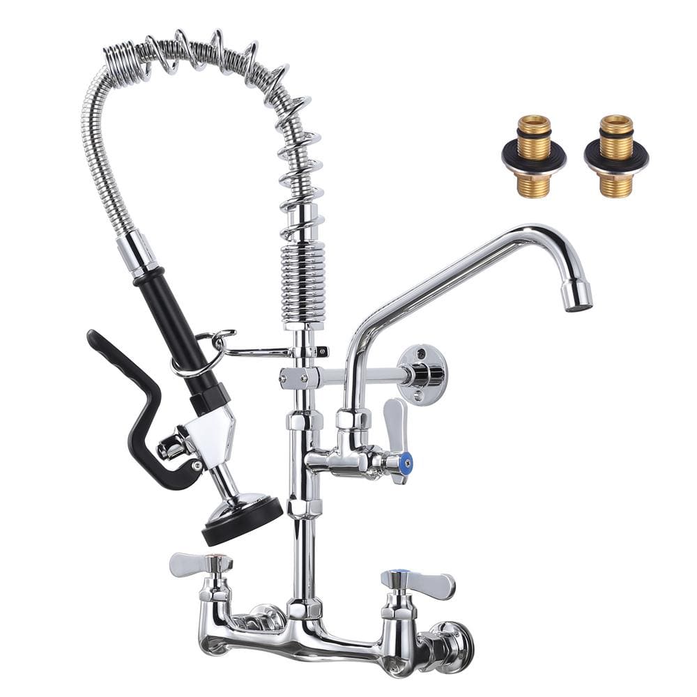 21-Inch Polished Chrome Triple Handle Wall Mount Kitchen Faucet