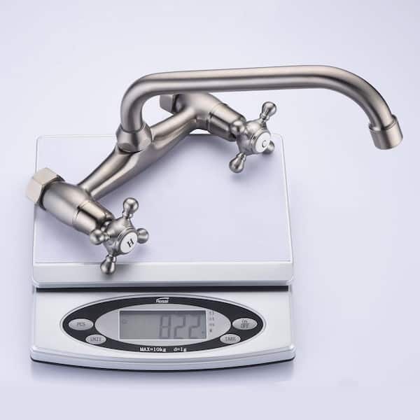 Double Handles Wall Mount Standard Kitchen Faucet in Brushed Nickel