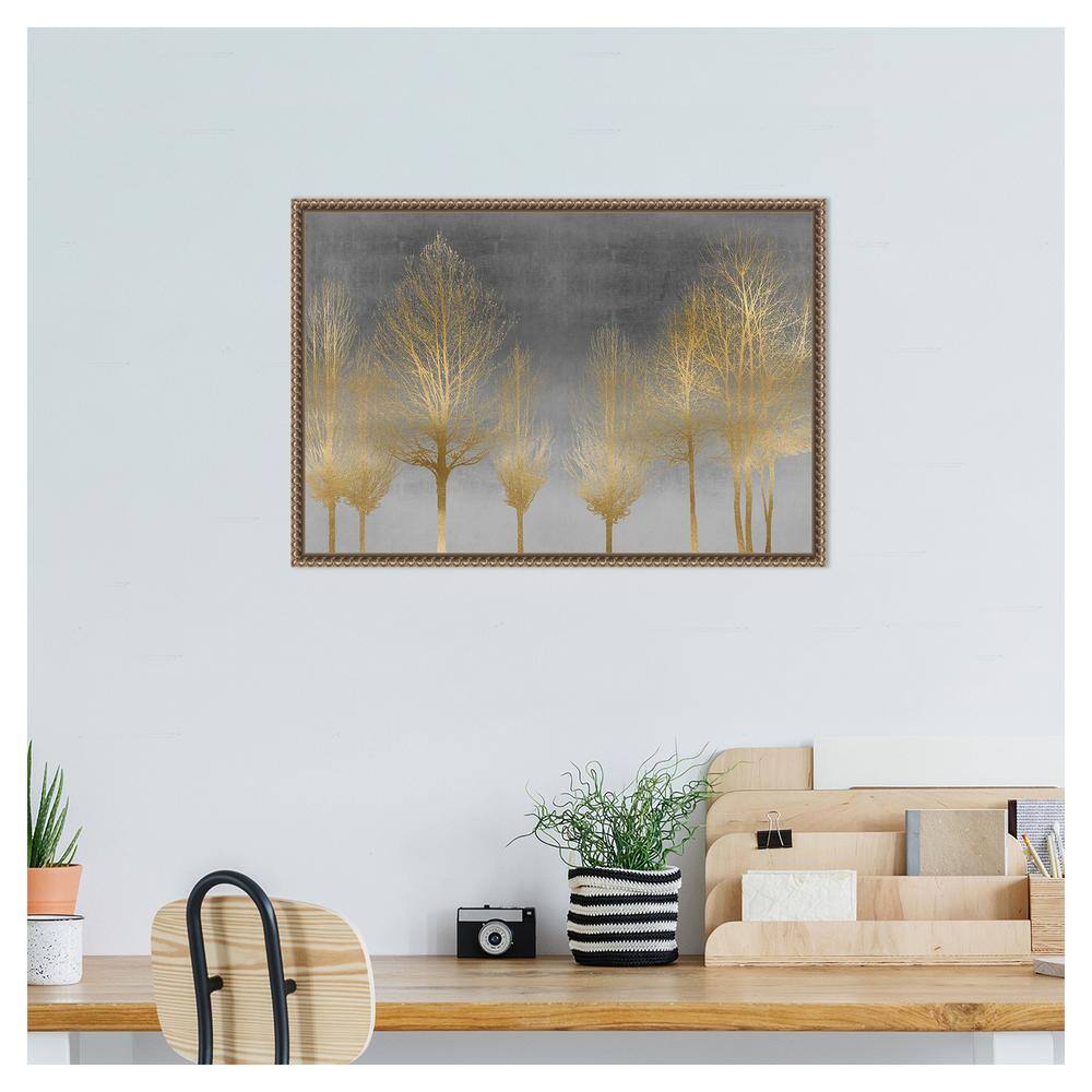 Gold Forest on Gray Abstract Canvas Wall Art with Bronze Frame