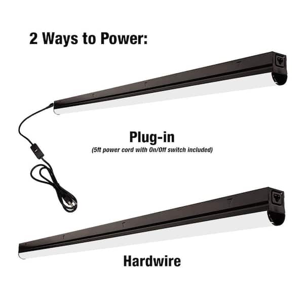 4 ft. Garage LED Linkable Matte Black Strip Light Fixture Plug-in Hardwire 1800 Lumens 20-Watt 4000K Bright White