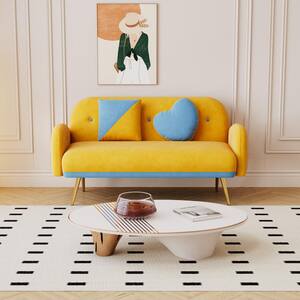 58.3 in. Wide Round Arm Velvet Modern Rectangle Small Spaces Sofa in Yellow