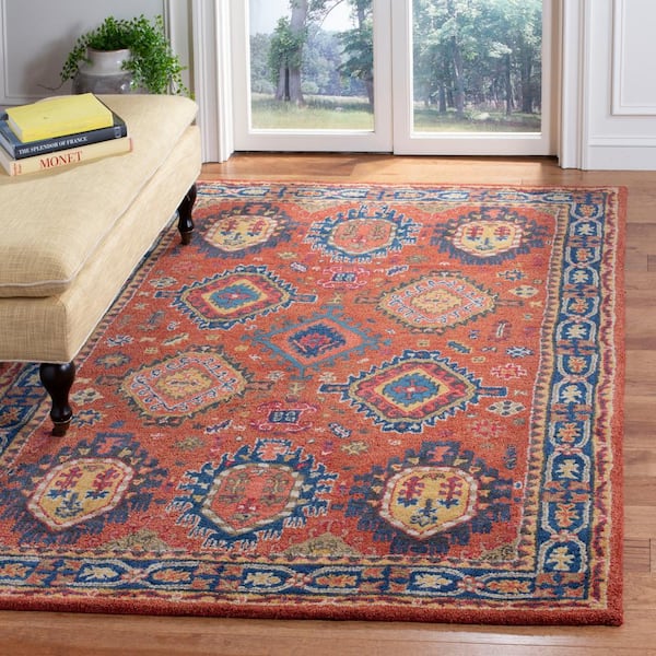 Heritage Rust/Navy 5 ft. x 8 ft. Border Area Rug