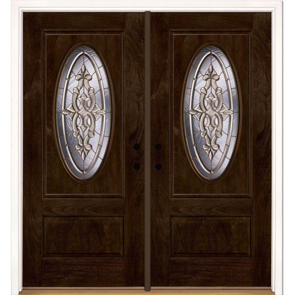74 in.x81.625 in. Silverdale Brass 3/4 Oval Lt Stained Chestnut Mahogany Ri