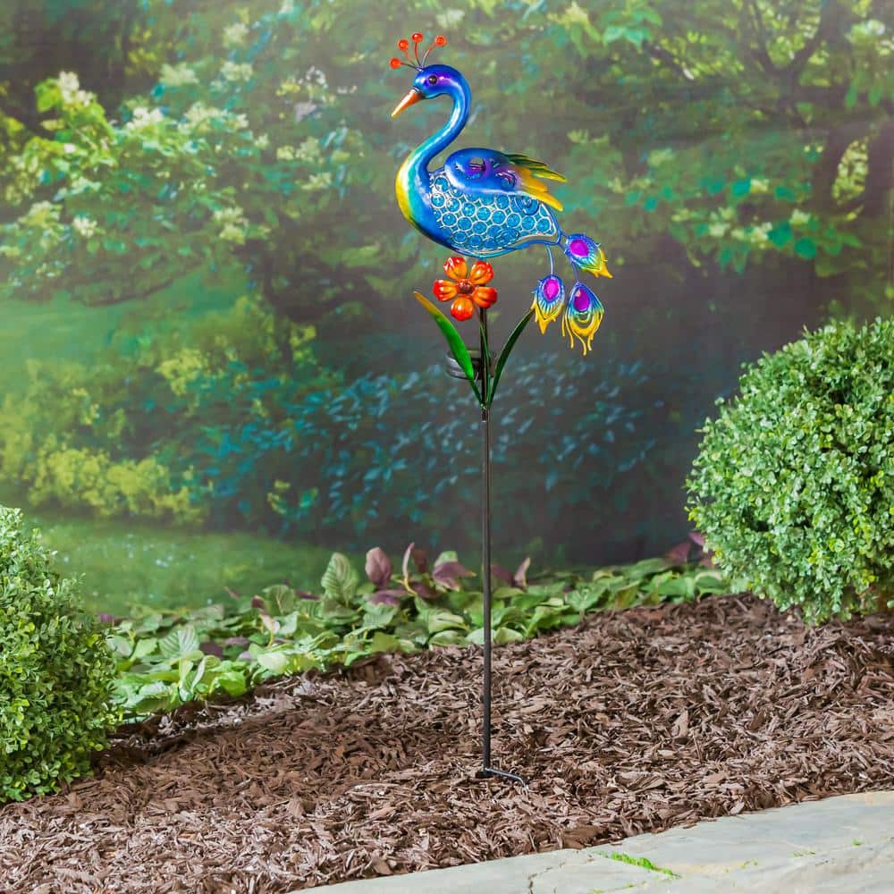 Colorful 36" Peacock Solar Garden Stake with 3D Embellishments