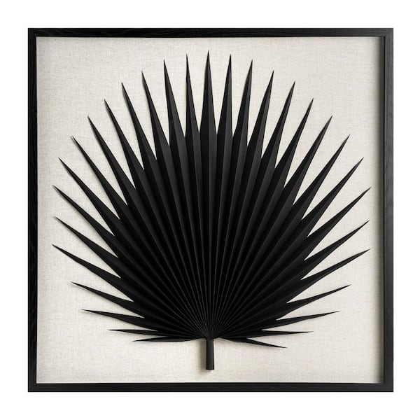 American Art Decor A Faraway Oasis Paper&Linen Wall Art -Framed 24 in. x 24 in.Palm Leaf Paper Art,Minimalist Wall Decor