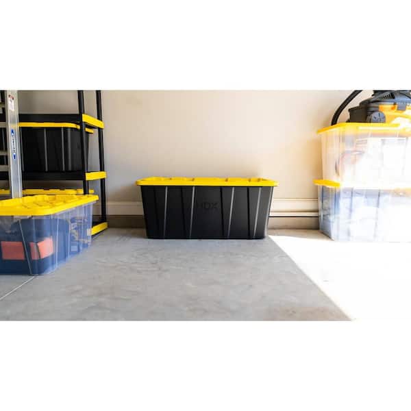 ごみ箱 the perfect box large HDX 7 Gal. Tough Storage Tote in Black with Yellow Lid 999