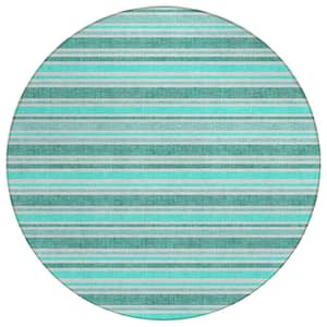 Chantille ACN531 Turquoise 8 ft. x 8 ft. Round Machine Washable Indoor/Outdoor Geometric Area Rug