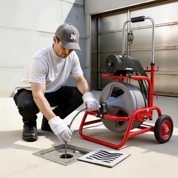 Drain Cleaning Machine 100 ft. x 3/8 in. Sewer Snake Machine Auto Feed, 370W Drain Auger Cleaner