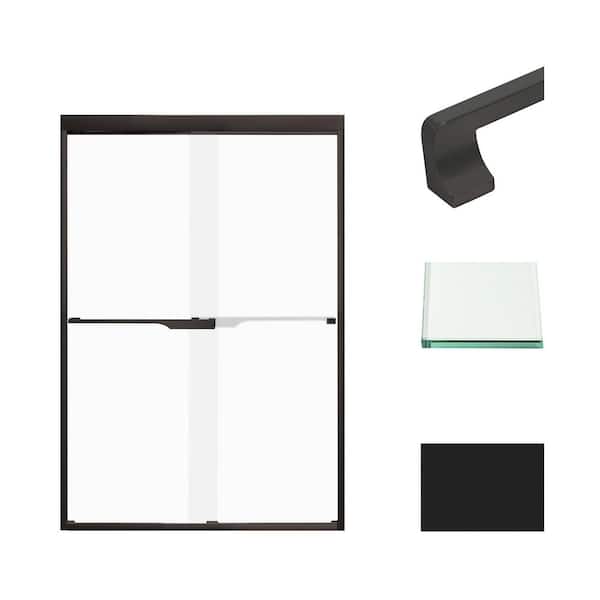Transolid Frederick 47 in. W x 70 in. H Sliding Semi-Frameless Shower Door in Matte Black with Frosted Glass