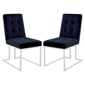 Blue Fabric Metal Legs Dining Chair (Set of 2)
