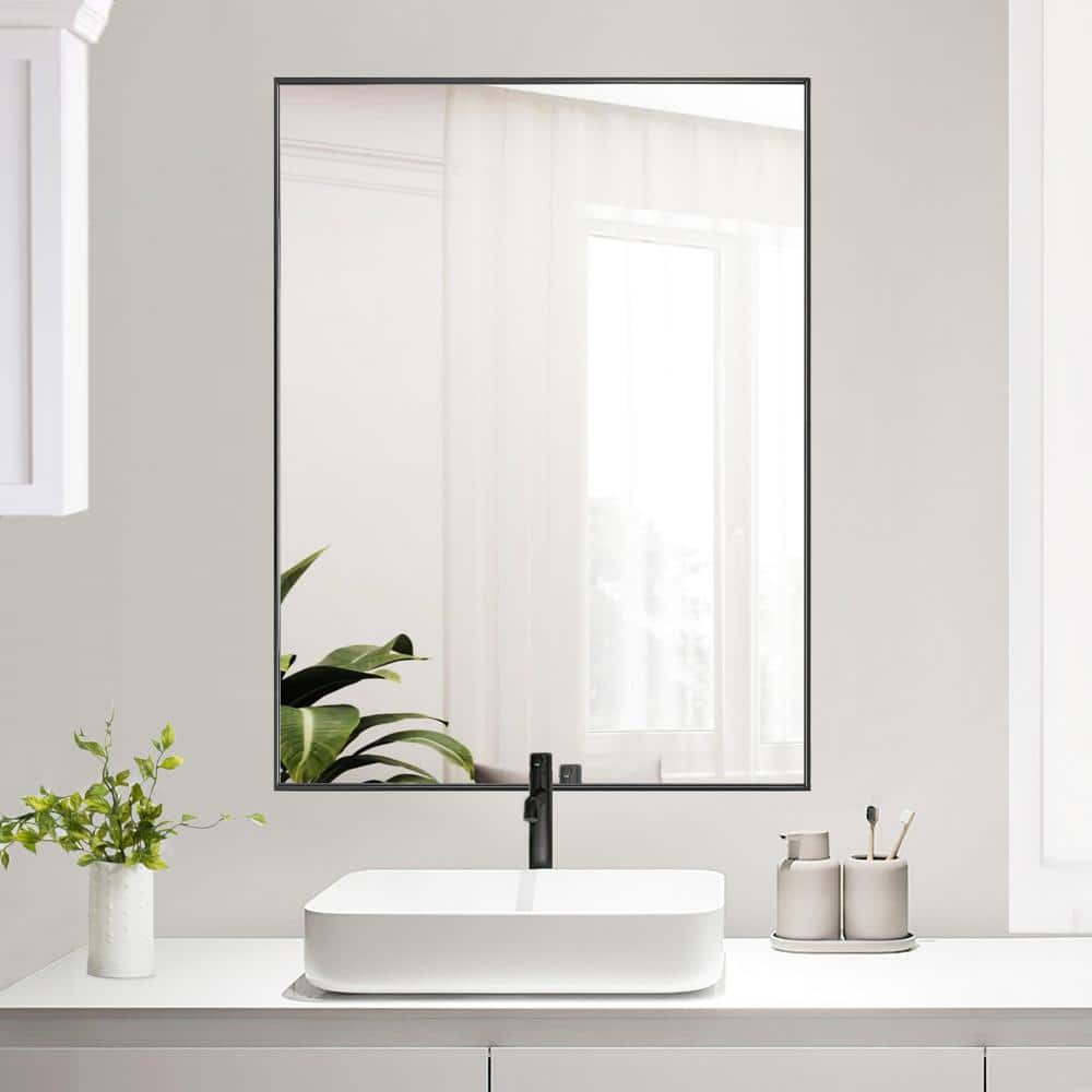 Modern Black Aluminum Framed Rectangular Vanity Mirror 40"Wx30"H