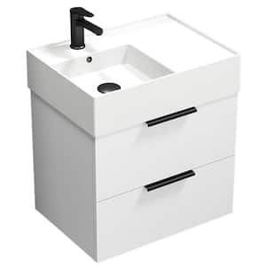 Derin 23.6 in. W x 17.32 in. D x 25.2 in. H Wall Mounted Bath Vanity in Glossy White with Vanity Top Basin in White