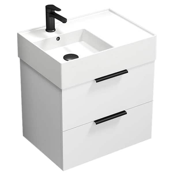 DERIN Derin 23.6 in. W x 17.32 in. D x 25.2 in. H Wall Mounted Bath Vanity in Glossy White with Vanity Top Basin in White