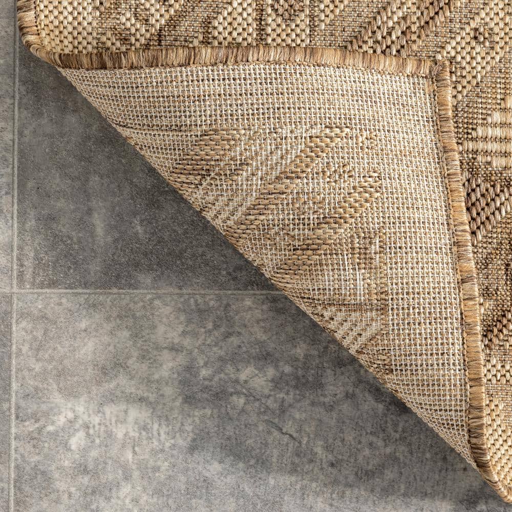 Beige Aztec Pattern Indoor Outdoor Runner Rug