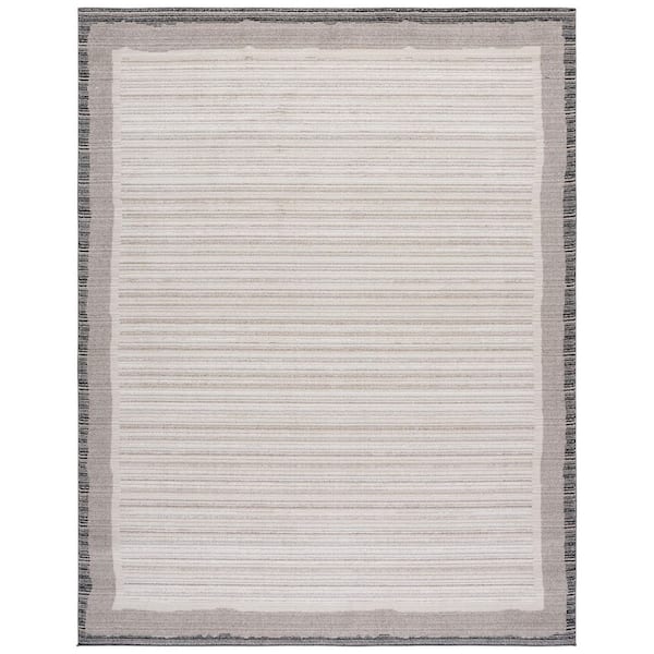 Jade 8 ft. x 10 ft. Ivory/Beige Black Border Striped Modern Area Rug