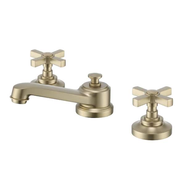 Mondawe Retro 8 in. Widespread 2 Handles Deck Mount Bathroom Faucet in Brushed Gold