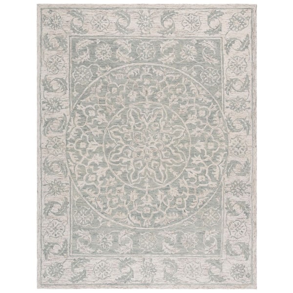 Micro-Loop 8 ft. x 10 ft. Light Blue/Beige Ornate Abstract Medallion Area Rug