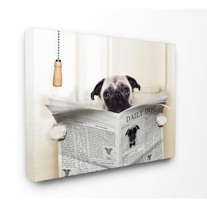 24 in. x 30 in. "Pug Reading Newspaper in Bathroom" by In House Artist Printed Canvas Wall Art