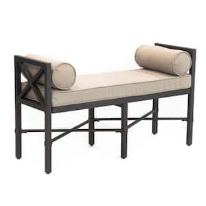 Camden 2-Person Aluminum Outdoor Bench with Tan Cushions