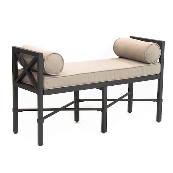 Leisure Made Camden 2-Person Aluminum Outdoor Bench with Tan Cushions