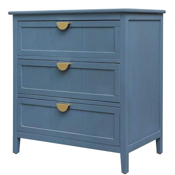 Unbranded 31.54 in. W x 15 in. D x 30.75 in. H Blue MDF Board Wood Linen Cabinet with 3 Drawer