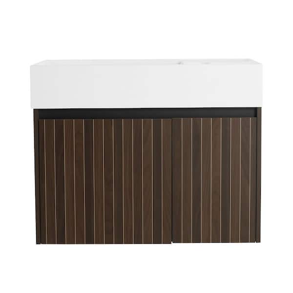 29.5 in. W x 15.8 in. D x 23.3 in. H Wall-Mounted Bath Vanity in Silver-Black Stripe with White Resin Vanity Top