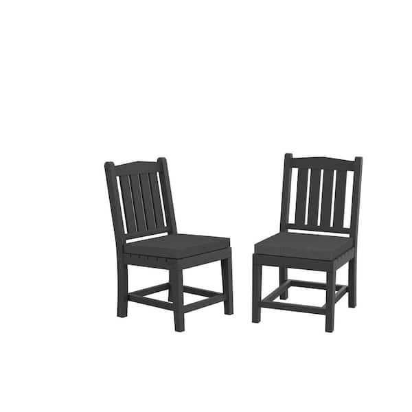 TIRAMISUBEST Gray 2-Piece Plastic Outdoor Dining Armless Chair Set