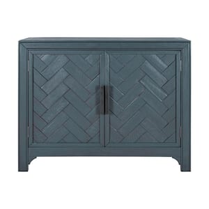 15 in.D x 40 in.W x 31.9 in.H Antique Blue Acacia Wood Accent Storage Cabinet with 2 Shelves for Living Room, Office