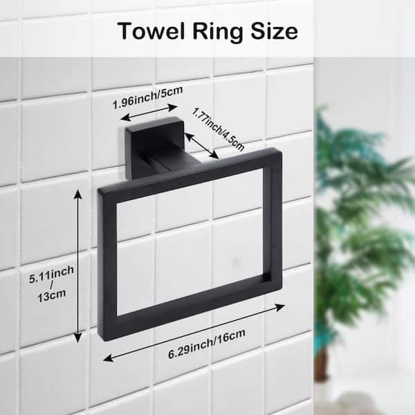 (2 Pack) Square Towel Ring in Black, Wall-Mounted Towel Holder, Stainless Steel Bathroom Accessories for Hand Towels