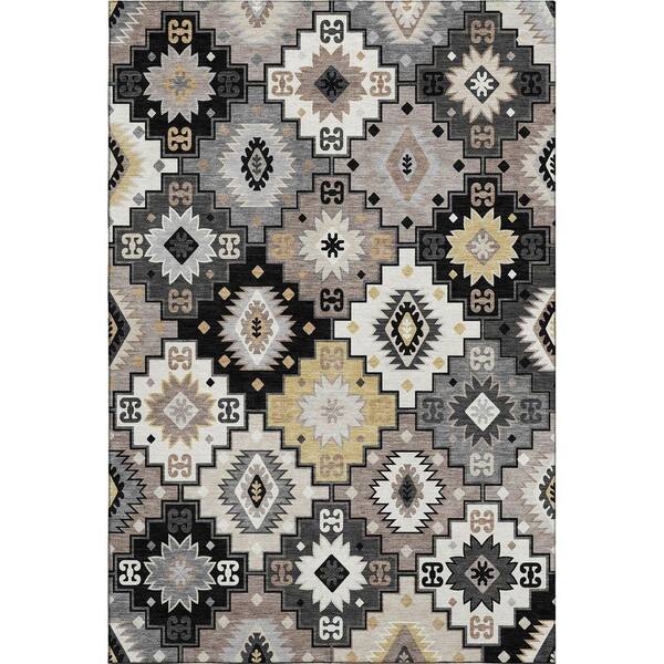 Mayfield Premium Machine Washable Abstract AMF2123 Black 10 ft. x 14 ft. Area Rug
