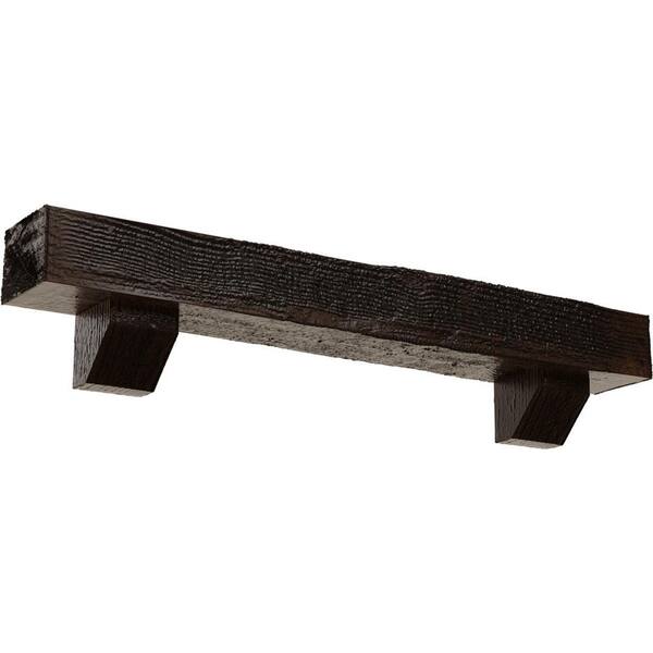 Ekena Millwork 4 in. x 8 in. x 6 ft. Rough Sawn Faux Wood Fireplace Mantel Kit, Ashford Corbels, Premium Aged