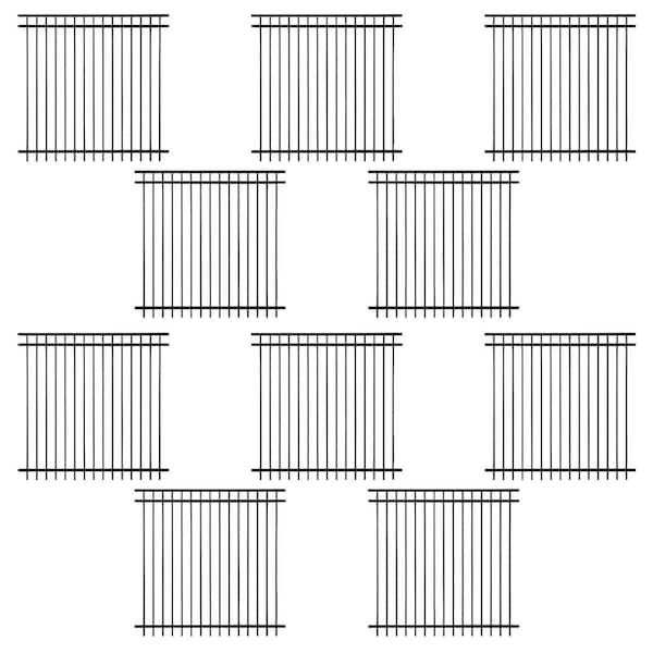 6 ft. x 6 ft. Heavy Duty Spaced Bar Flat Top Flat Metal Fence Panel, Anti-Rust Garden Fence Panel (Pack of 10)