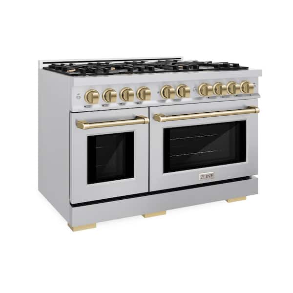 Select 48 in. 8-Burner Dual Fuel Range with Double Oven in Stainless Steel and Champagne Bronze
