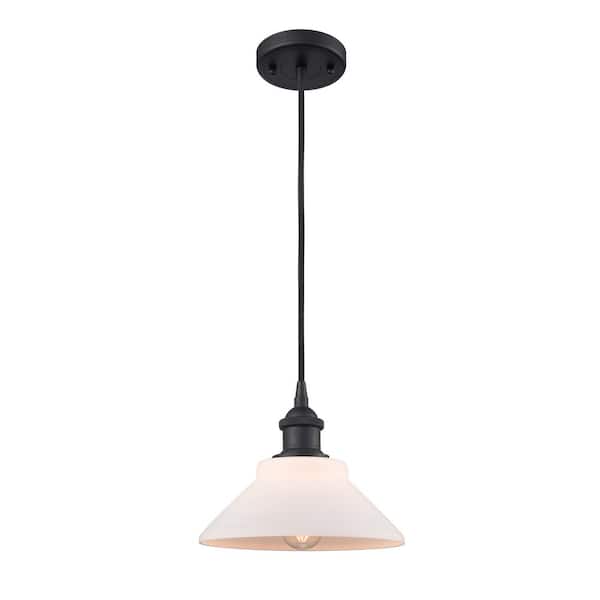 Orwell 1-Light Matte Black Shaded Pendant Light with Matte White Glass Shade