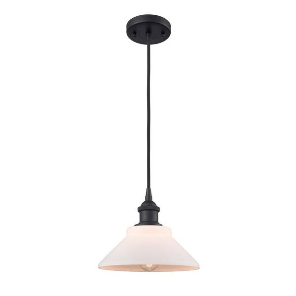 Innovations Orwell 1-Light Matte Black Shaded Pendant Light with Matte White Glass Shade