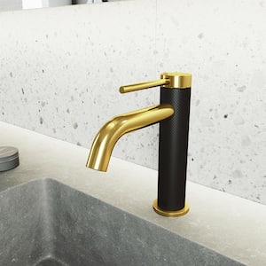 Madison Single Handle Single-Hole Bathroom Faucet in Matte Gold and Carbon Fiber