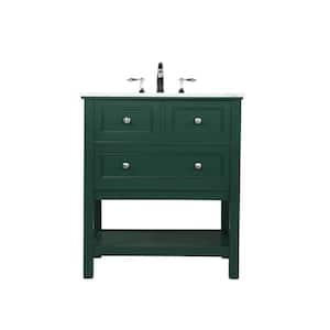 Simply Living 30 in. W x 22 in. D x 34 in. H Bath Vanity in Green with Carrara White Marble Top