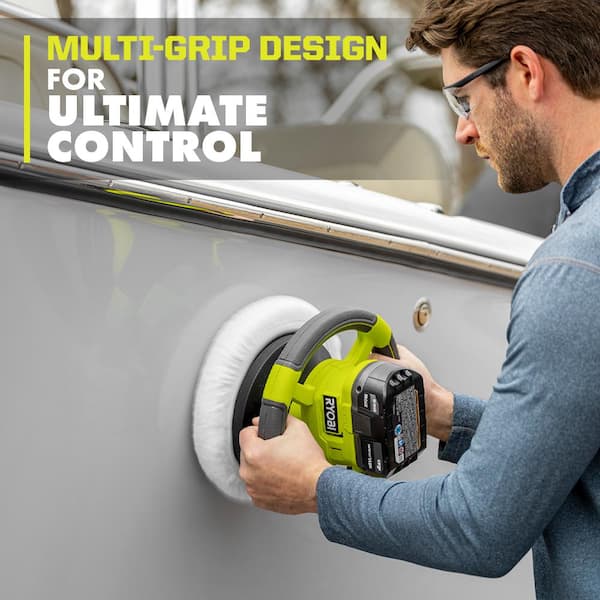 RYOBI ONE+ 18V Cordless 10 in. Variable Speed Random Orbit Buffer (Tool Only) with 8 in. - 10 in. Buffing Bonnet Set (2-Piece)