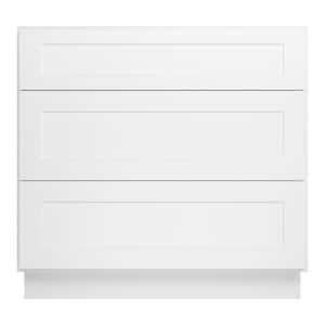 30 in. W x 24 in. D x 34.5 in. H in Shaker White Plywood Ready to Assemble Floor Base Kitchen Cabinet with 3 Drawers