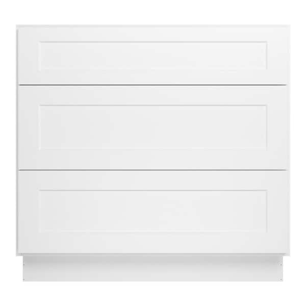 HOMEIBRO 30 in. W x 24 in. D x 34.5 in. H in Shaker White Plywood Ready to Assemble Floor Base Kitchen Cabinet with 3 Drawers