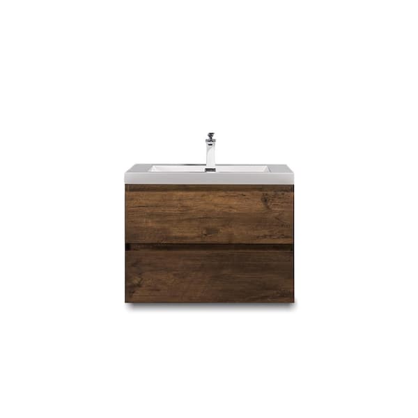 Maincraft Wall-Mounted 24 in. W x 19 in. D x 20 in. H. Bath Vanity in Rose Wood with White Solid Surface Top with White Basin